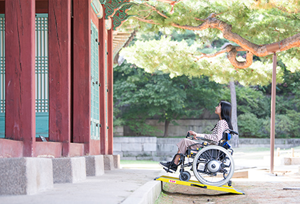 Climbing the stairs of a tourist attraction in a wheelchair